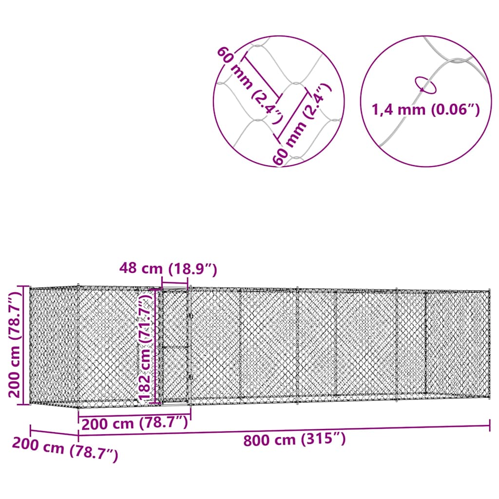 Gabbia per cani Argento 800 x 200 x 200 cm Acciaio zincato