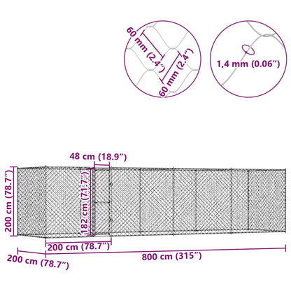 Gabbia per cani Argento 800 x 200 x 200 cm Acciaio zincato