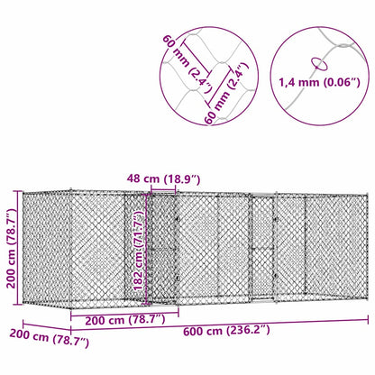 Gabbia per cani Argento 600 x 200 x 200 cm Acciaio zincato