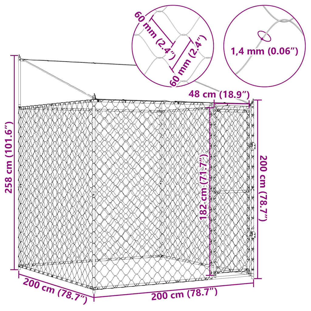 Gabbia per Cani con Tetto Argento 200 x 200 x 258 cm | homemem39
