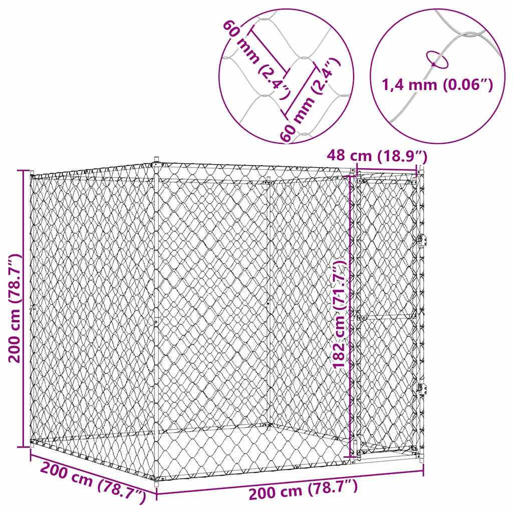 Gabbia per cani Argento 200 x 200 x 200 cm Acciaio zincato | homemem39