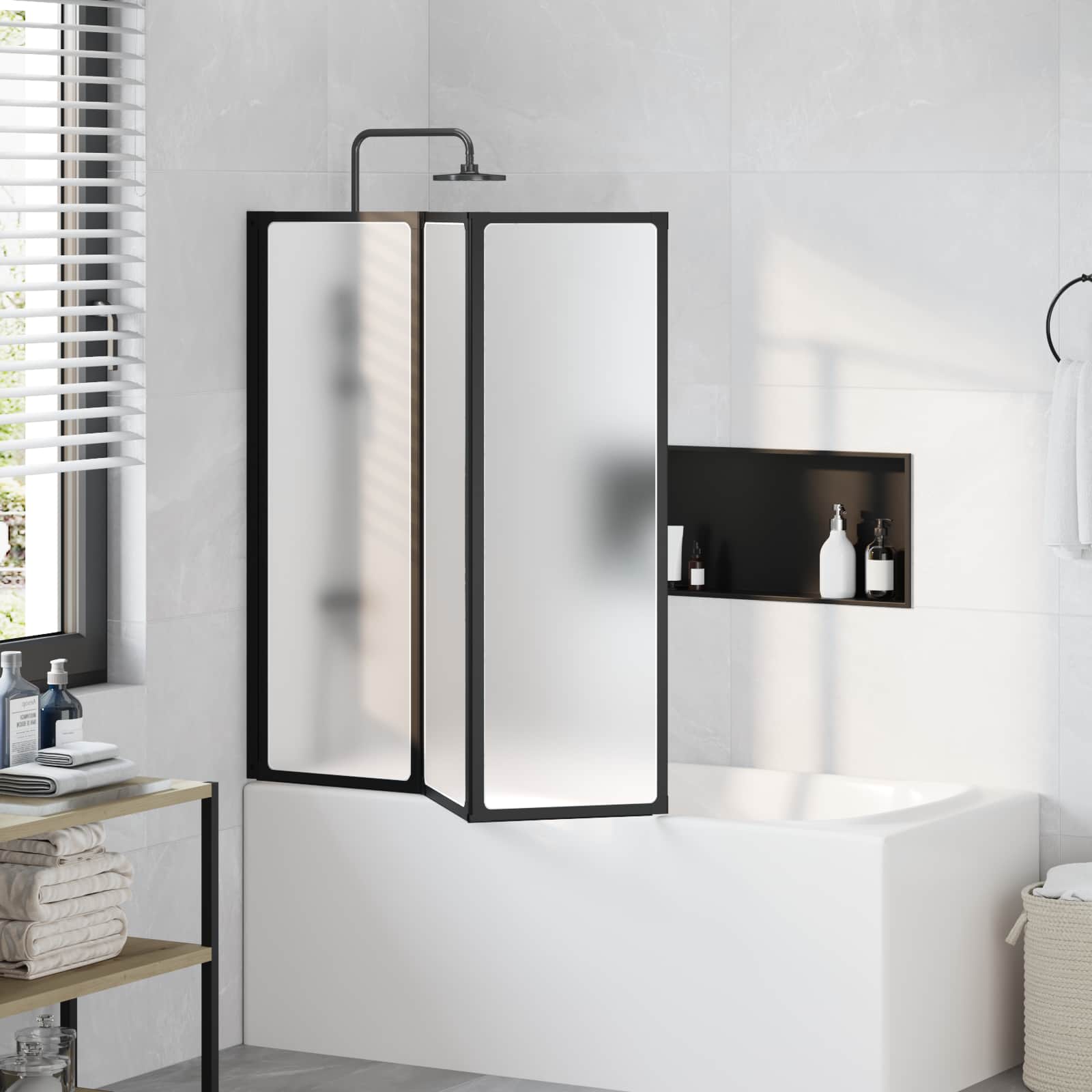 Parete doccia Nero 120 x 2 x 117 cm Alluminio e PP | homemem39
