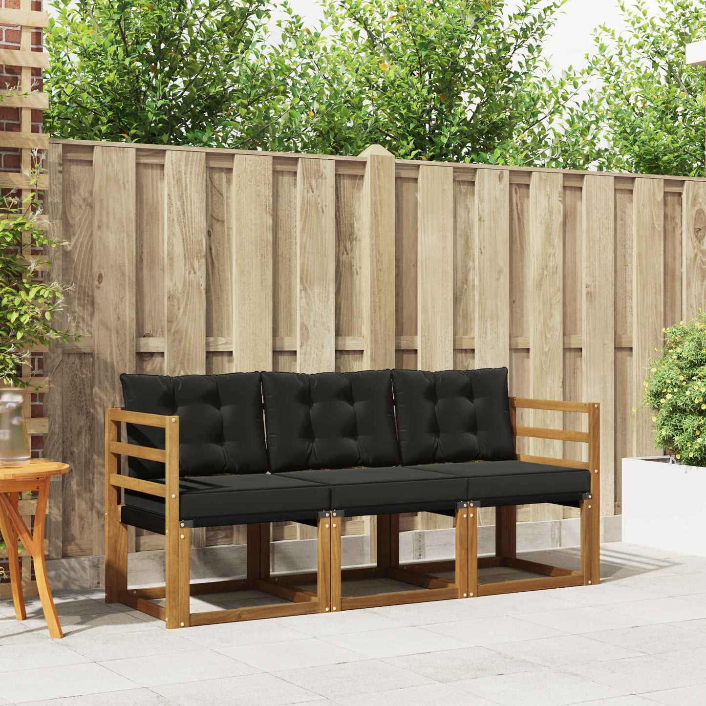 Set di divani da esterno con cuscino 3 pcs Naturale e Nero