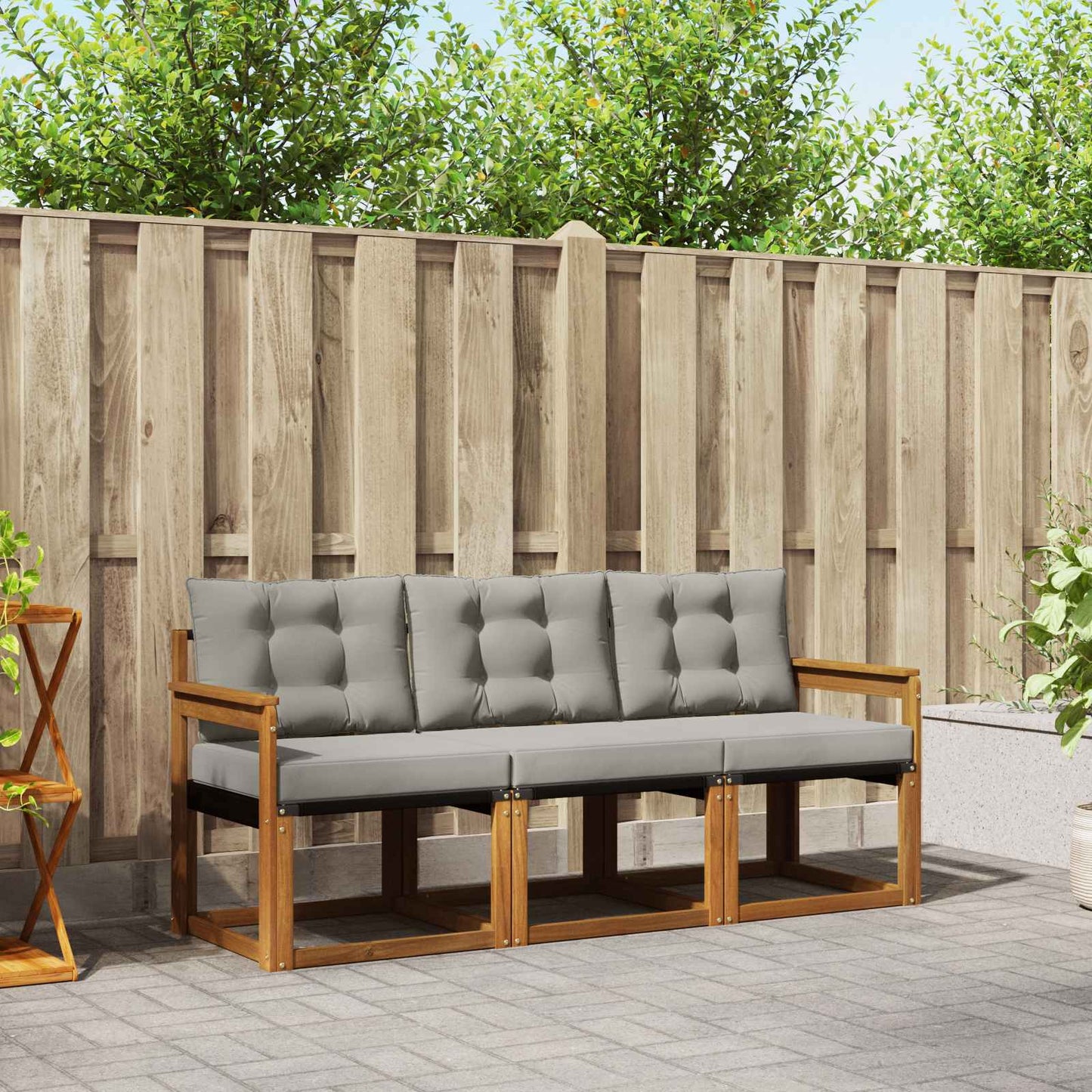 Set di divani da esterno 3 pcs Grigio Naturale e Chiaro
