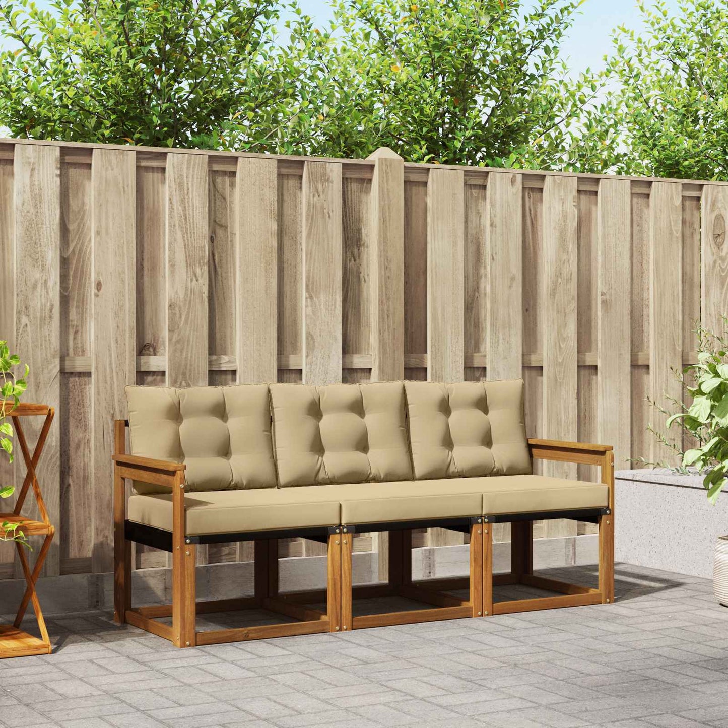Set di divani da esterno con cuscino 3 pcs Naturale e Beige