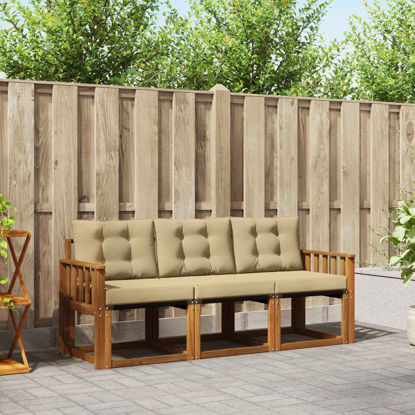 Set di divani da esterno con cuscino 3 pcs Naturale e Beige