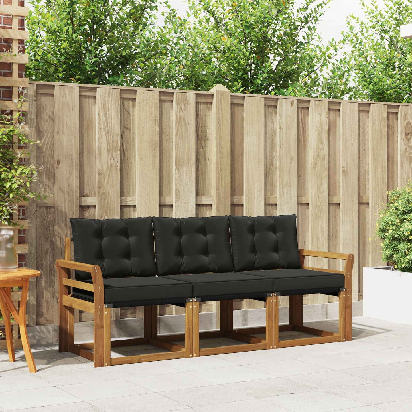 Set di divani da esterno con cuscino 3 pcs Naturale e Nero