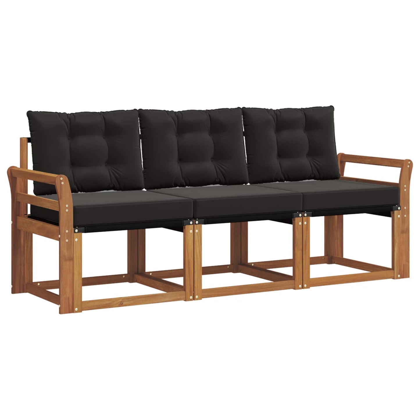 Set di divani da esterno con cuscino 3 pcs Naturale e Nero