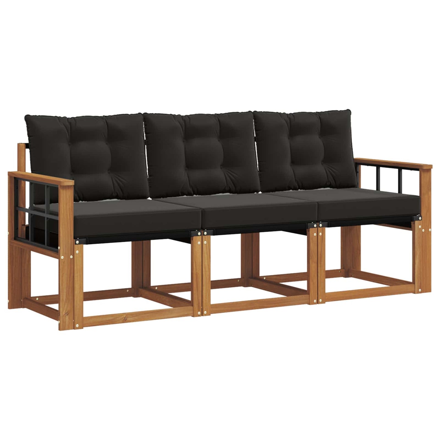 Set di divani da esterno con cuscino 3 pcs Naturale e Nero