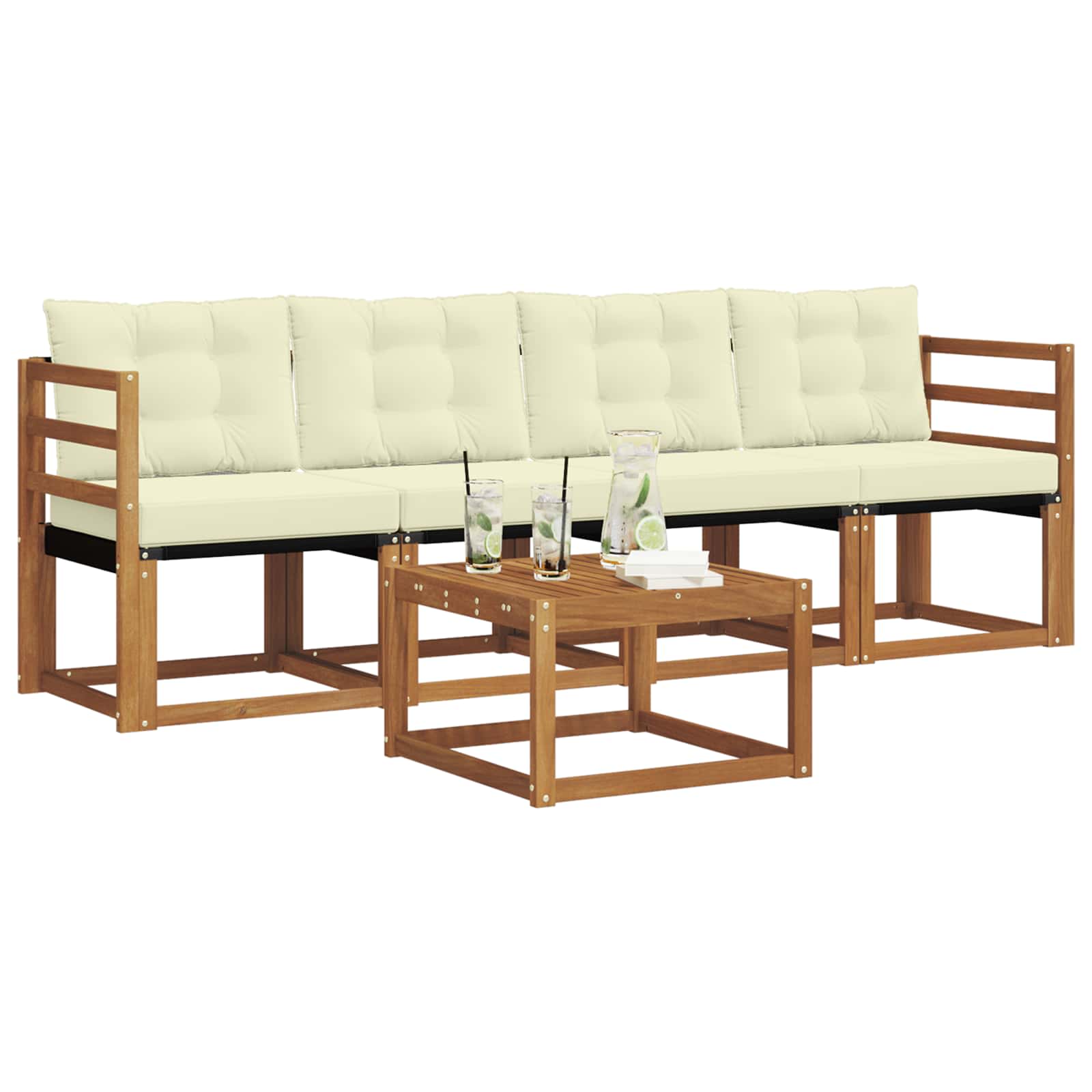 Set di divani da esterno con cuscino 5 pcs Naturale e Crema | homemem39