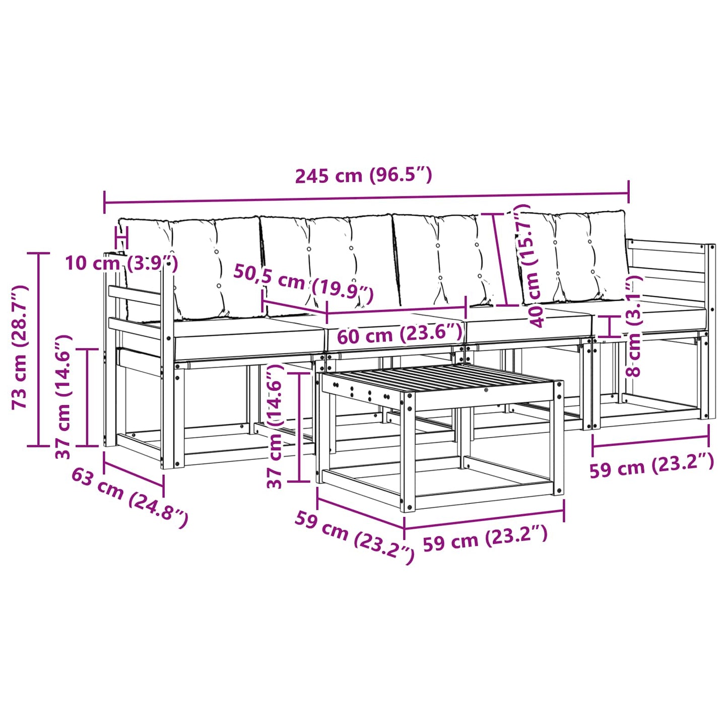 Set di divani da esterno con cuscino 5 pcs Naturale e Beige | homemem39