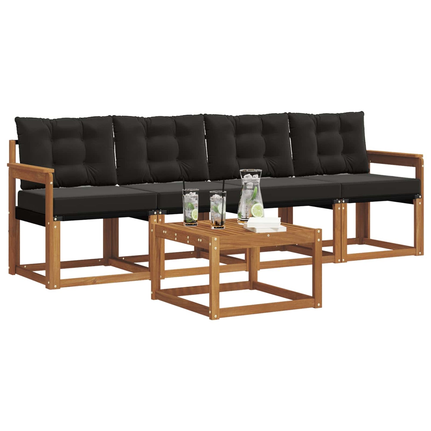 Set di divani da esterno con cuscino 5 pcs Naturale e Nero | homemem39