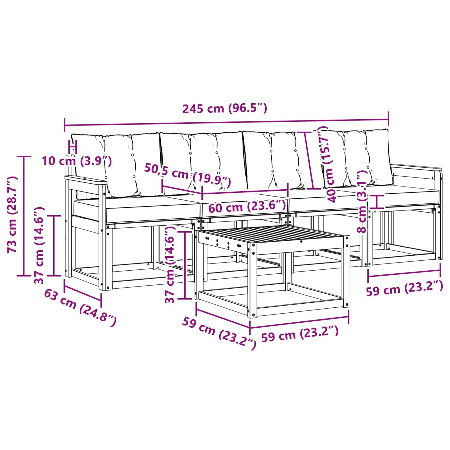 Set di divani da esterno con cuscino 5 pcs Naturale e Nero | homemem39