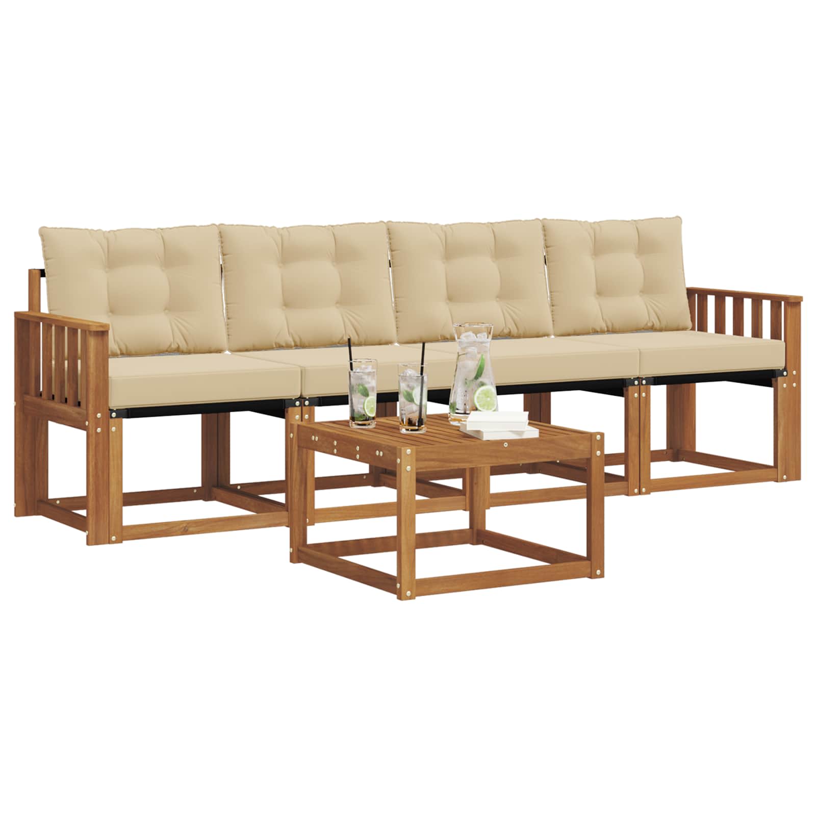 Set di divani da esterno con cuscino 5 pcs Naturale e Beige | homemem39