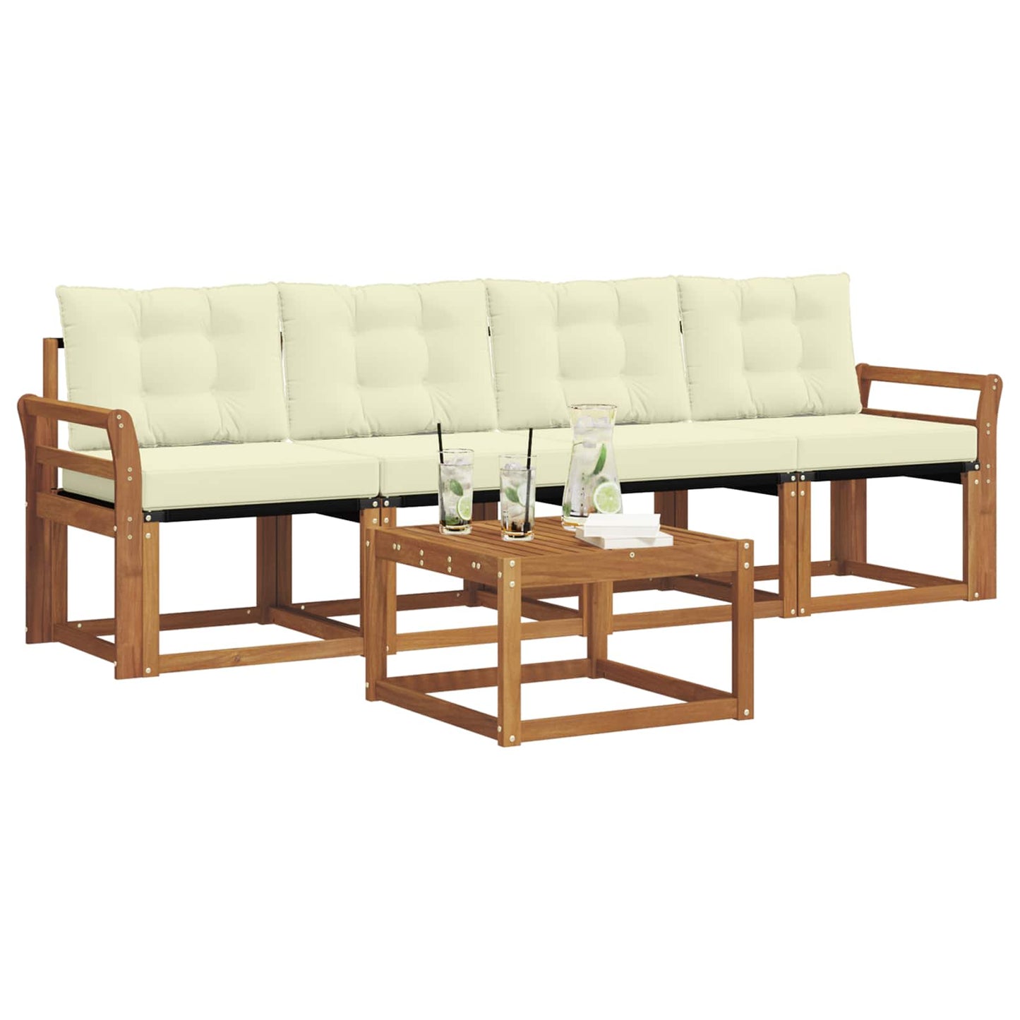 Set di divani da esterno con cuscino 5 pcs Naturale e Crema | homemem39