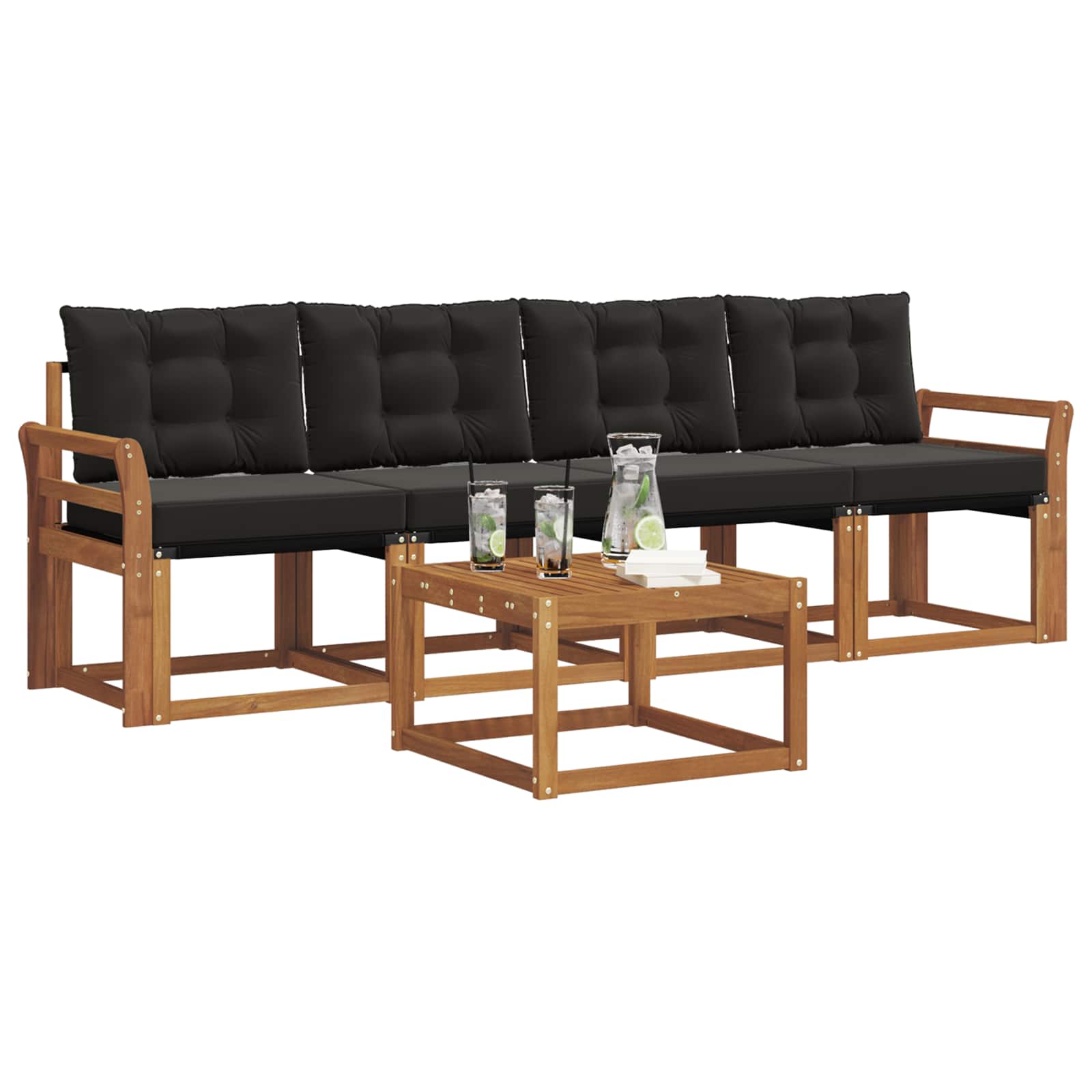 Set di divani da esterno con cuscino 5 pcs Naturale e Nero | homemem39