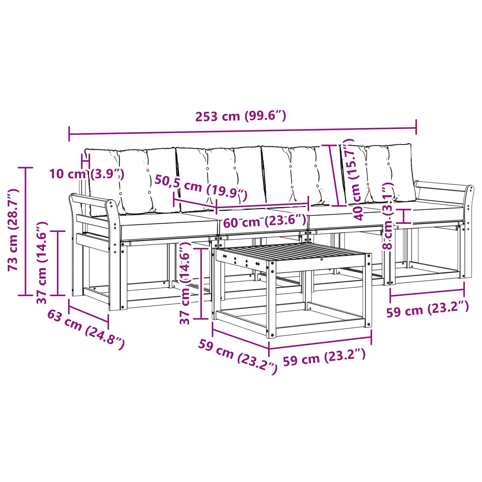 Set di divani da esterno con cuscino 5 pcs Naturale e Nero | homemem39