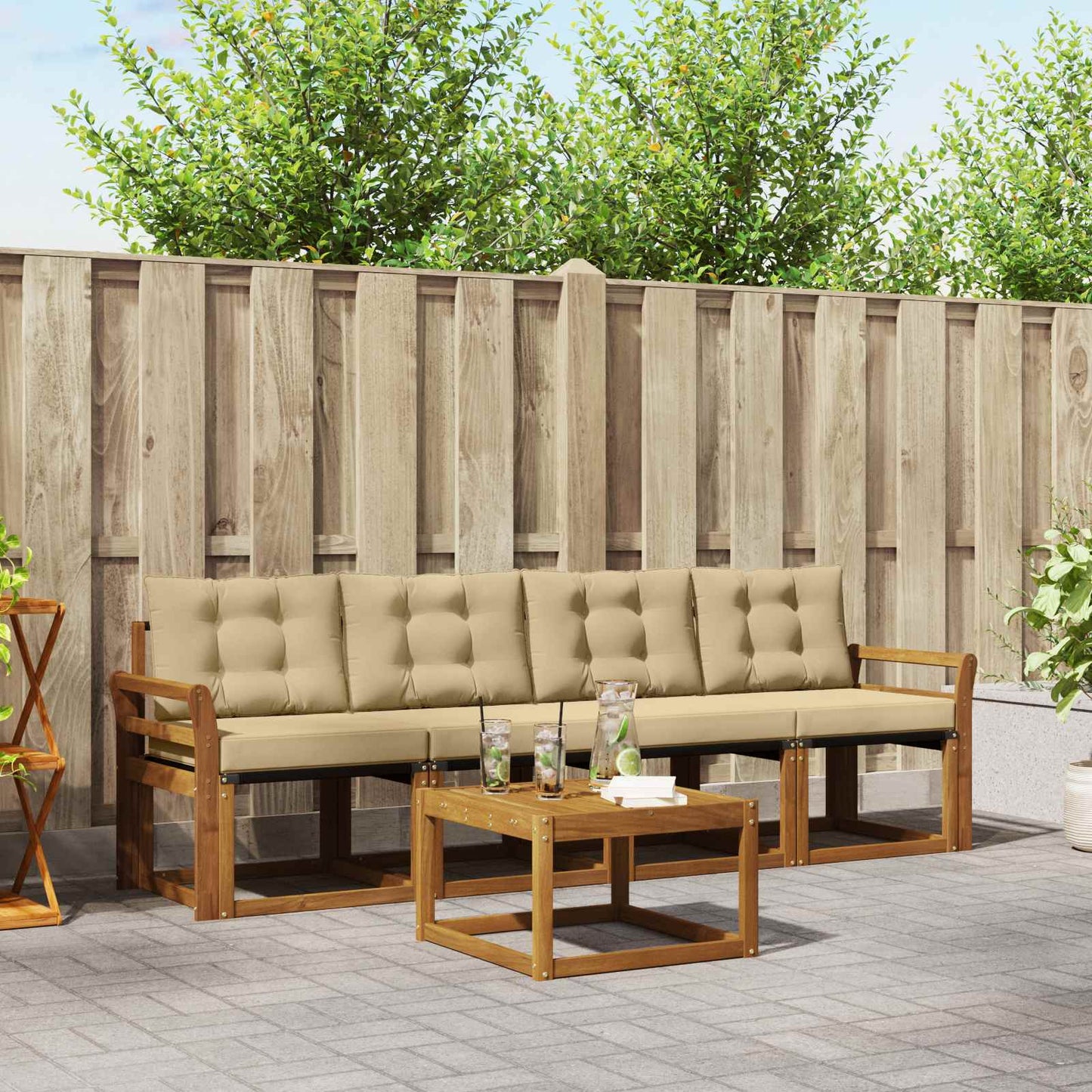 Set di divani da esterno con cuscino 5 pcs Naturale e Beige