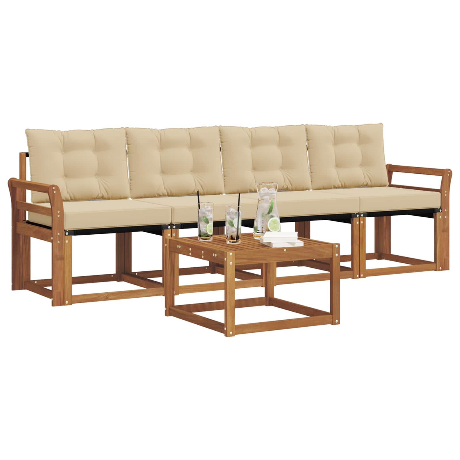 Set di divani da esterno con cuscino 5 pcs Naturale e Beige | homemem39
