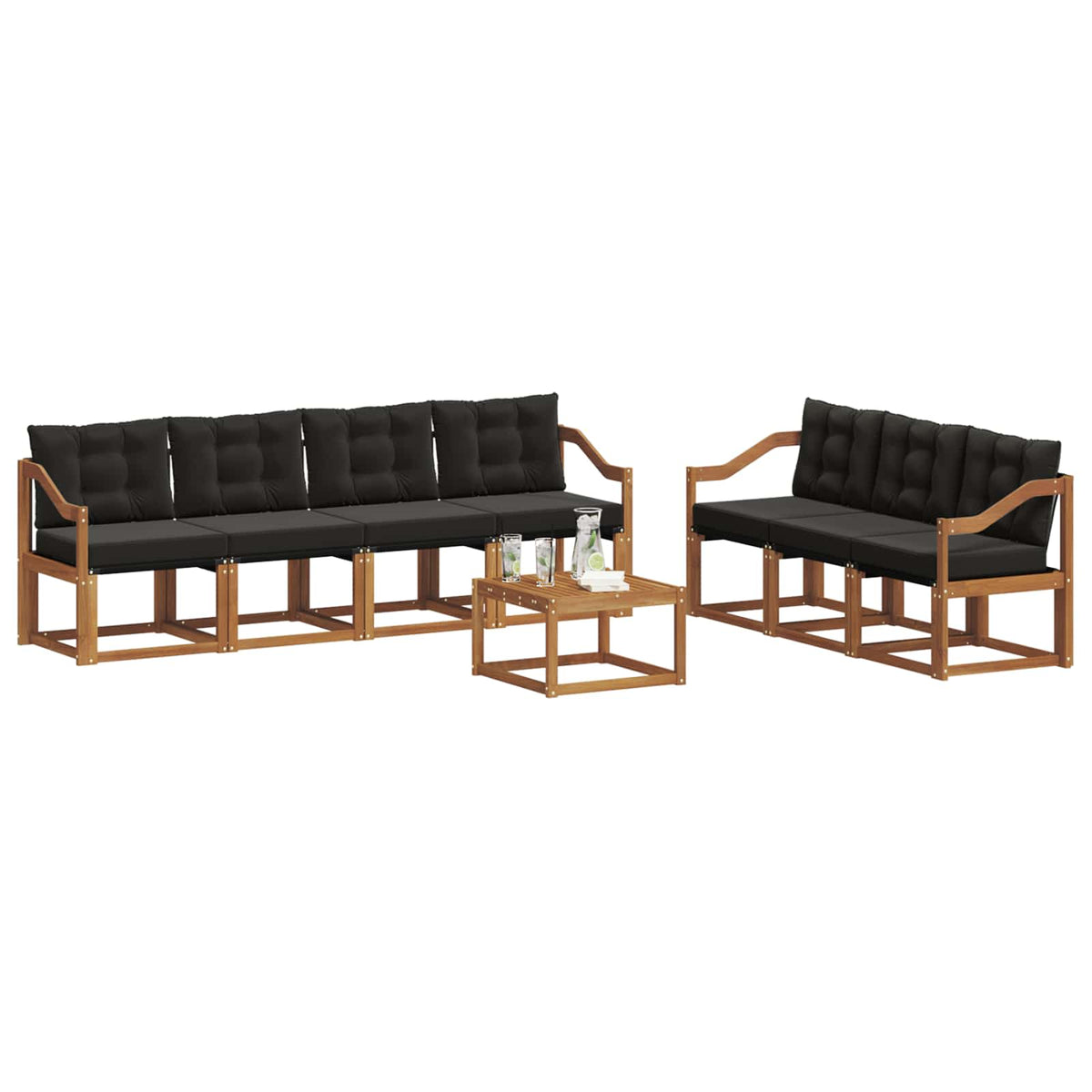 Set di divani da esterno 8 pz 7-Posti Naturale e Nero | homemem39