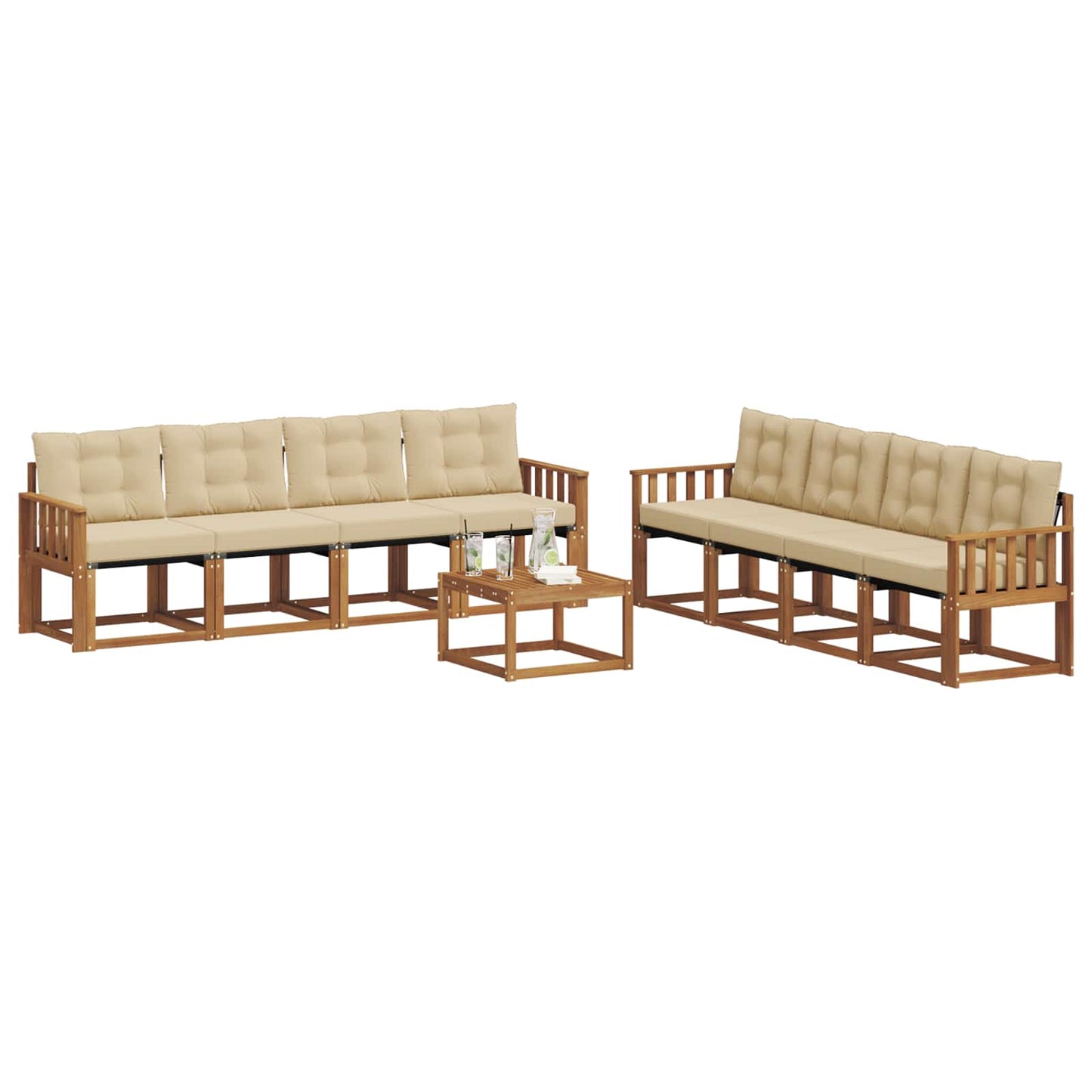 Set di divani da esterno con cuscino 9 pcs Naturale e Beige | homemem39