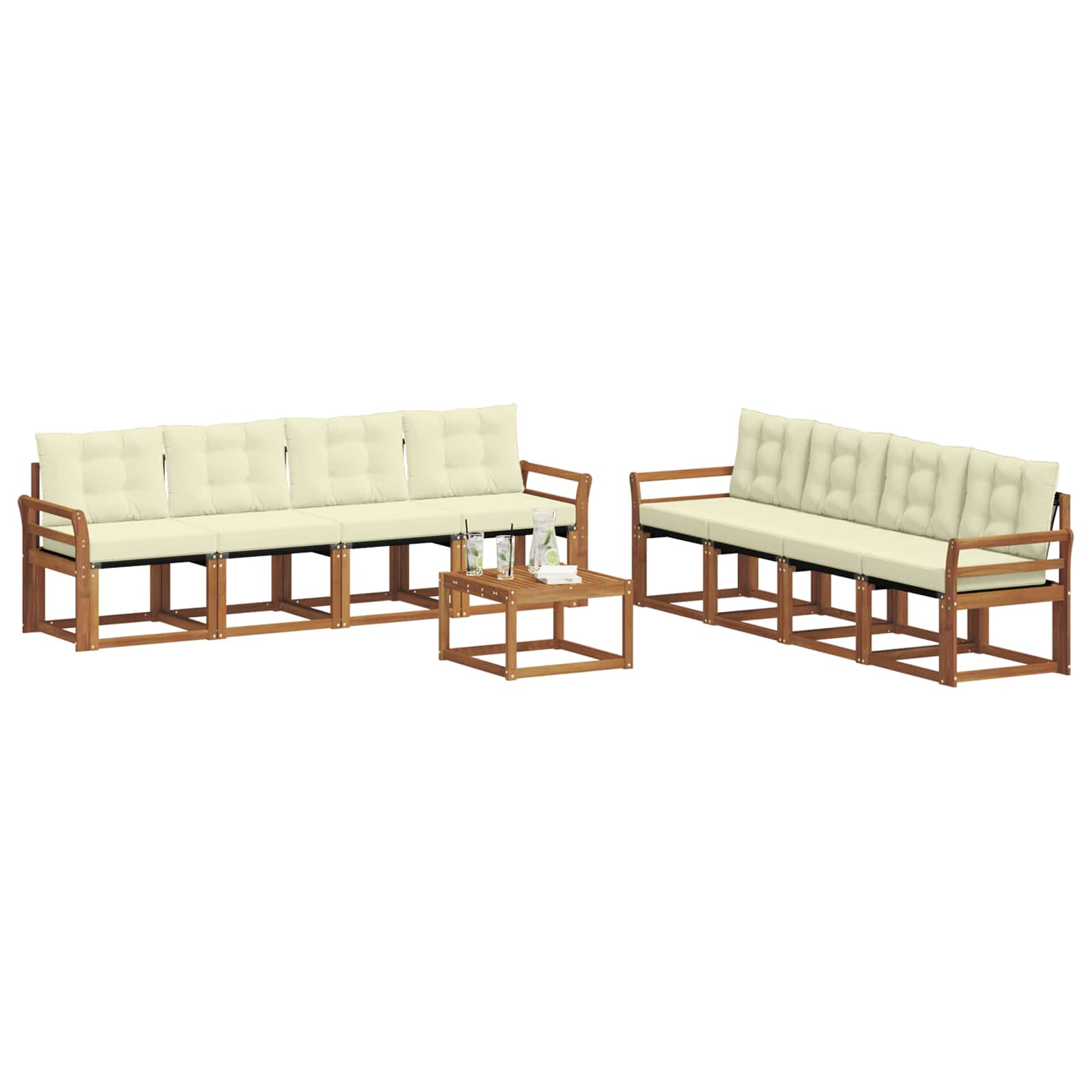 Set di divani da esterno con cuscino 9 pcs Naturale e Crema | homemem39