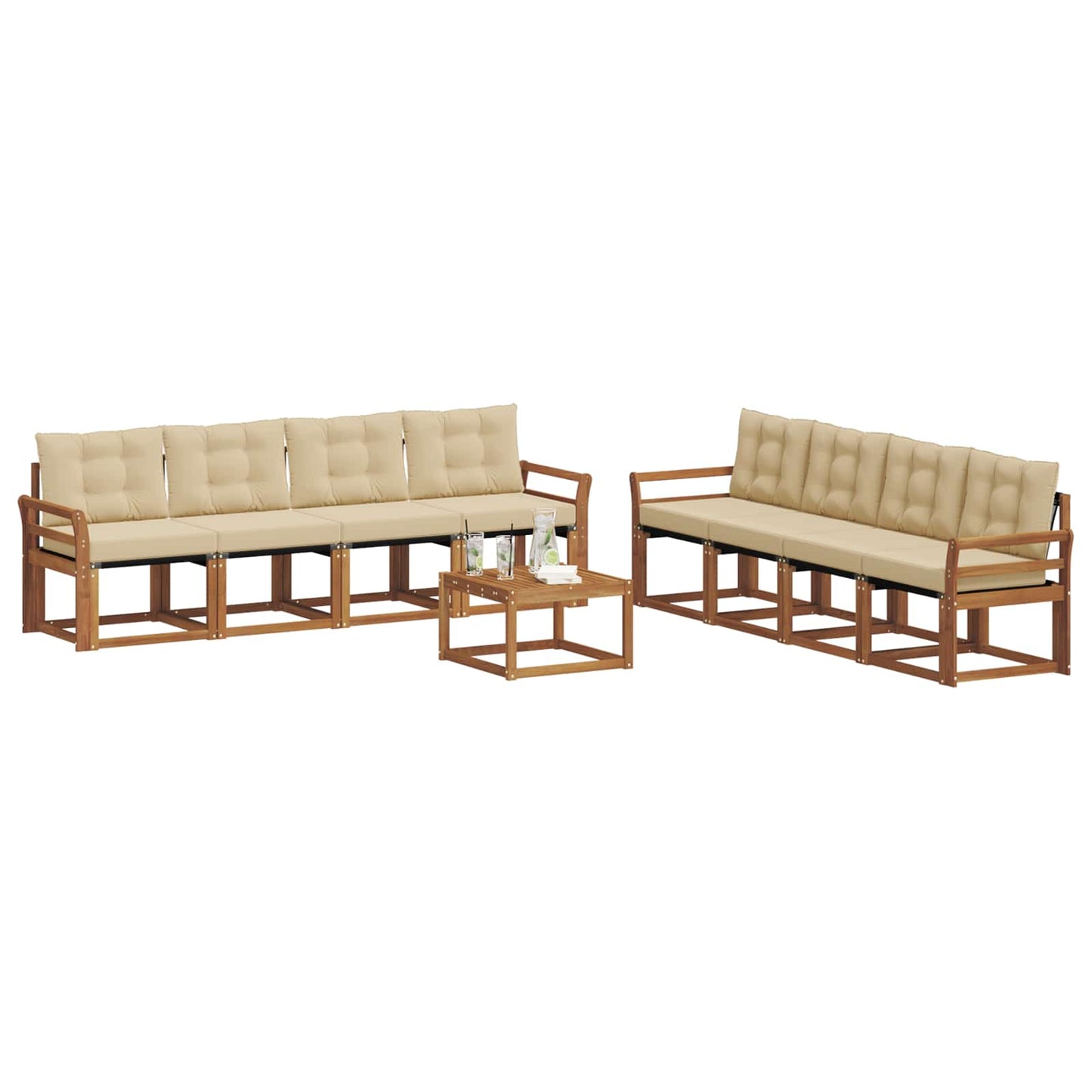 Set di divani da esterno con cuscino 9 pcs Naturale e Beige