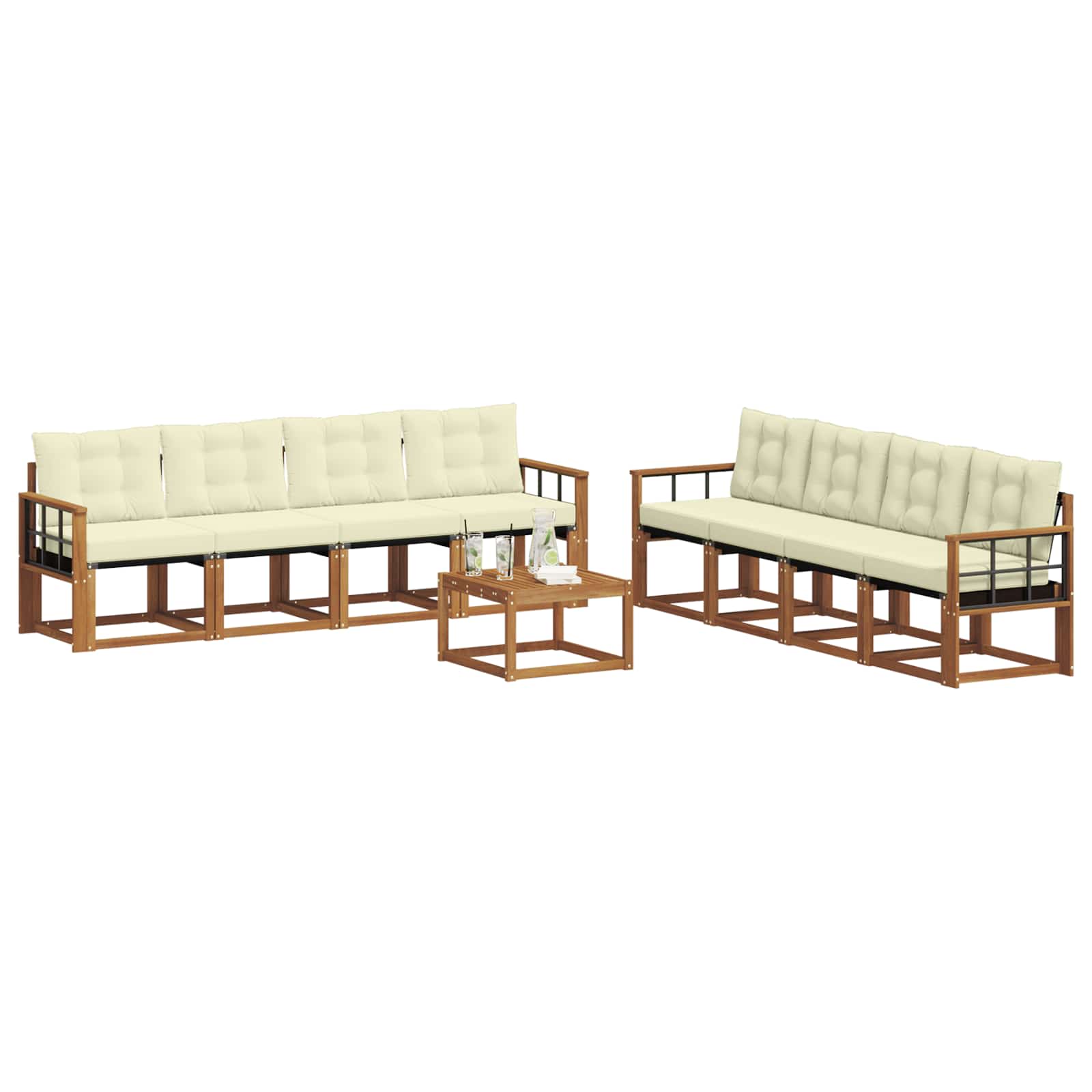 Set di divani da esterno con cuscino 9 pcs Naturale e Crema | homemem39