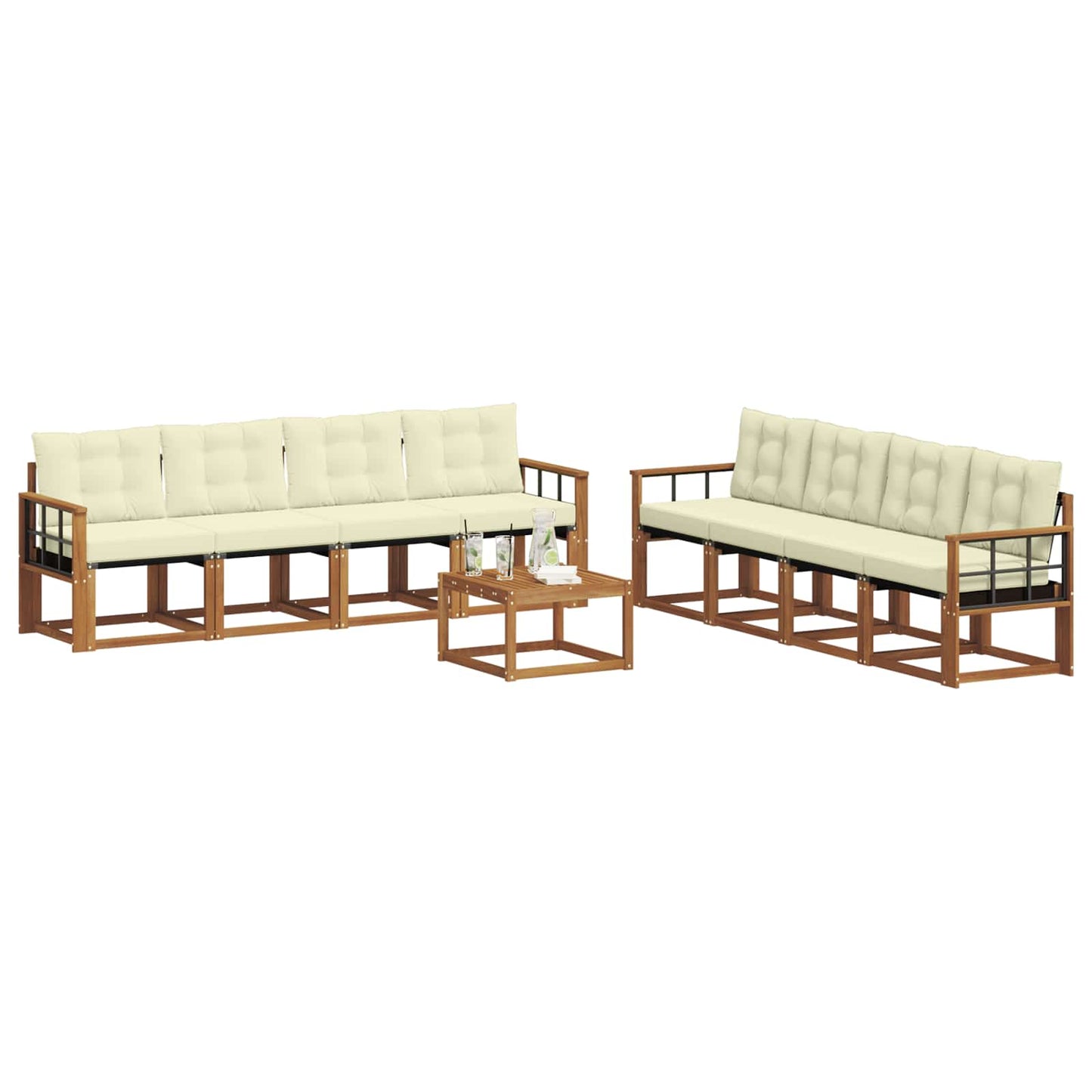 Set di divani da esterno con cuscino 9 pcs Naturale e Crema