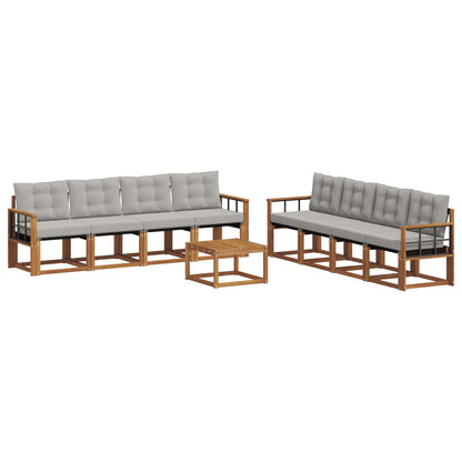 Set di divani da esterno 9 pcs Grigio Naturale e Chiaro
