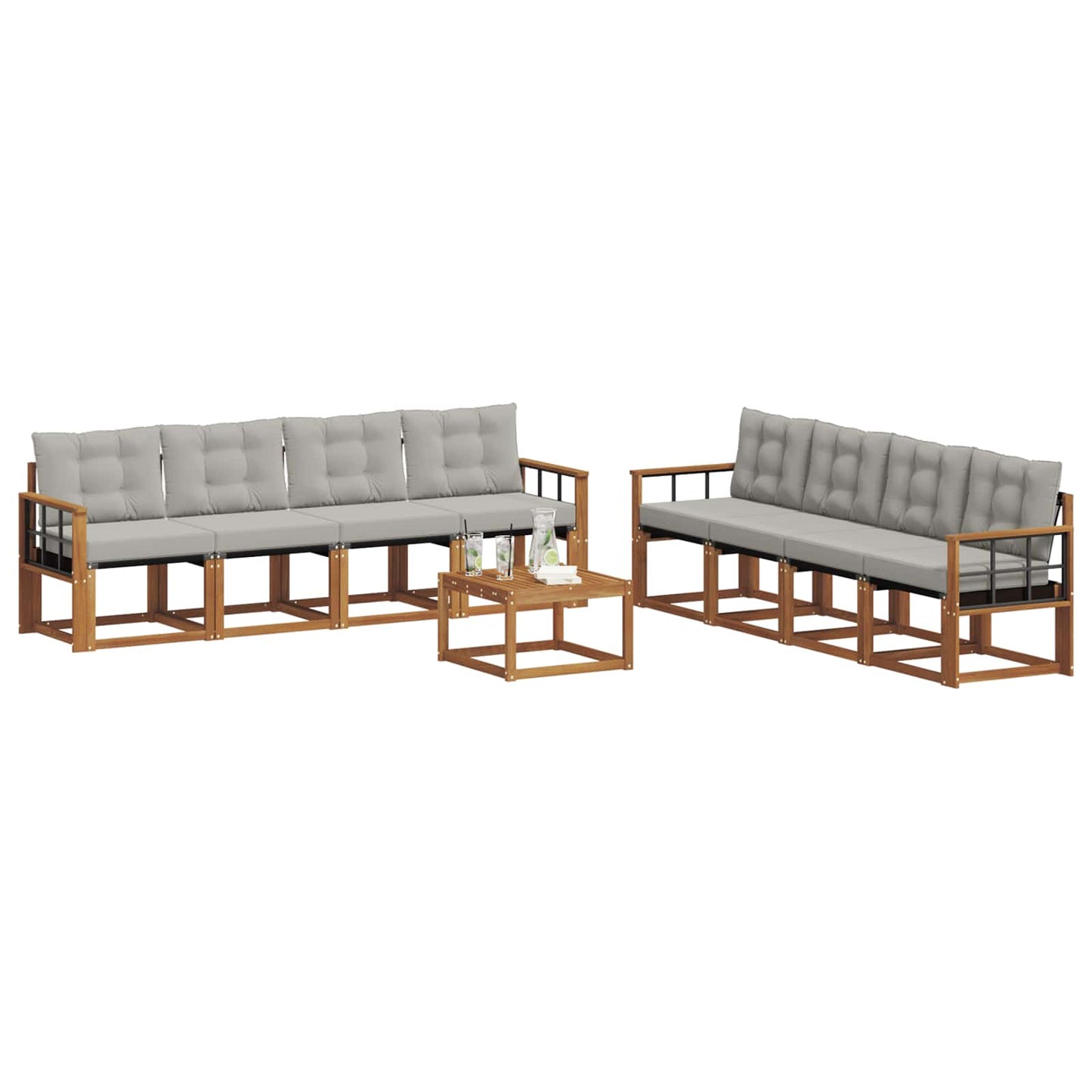 Set di divani da esterno 9 pcs Grigio Naturale e Chiaro