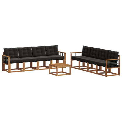 Set di divani da esterno con cuscino 9 pcs Naturale e Nero | homemem39