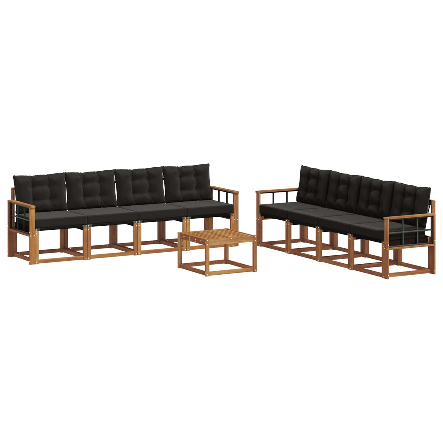 Set di divani da esterno con cuscino 9 pcs Naturale e Nero