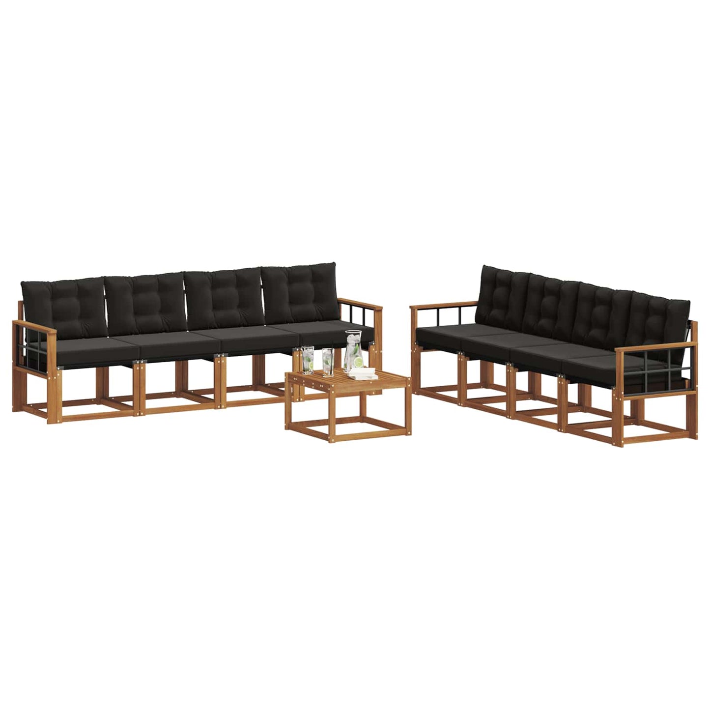 Set di divani da esterno con cuscino 9 pcs Naturale e Nero