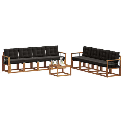 Set di divani da esterno con cuscino 9 pcs Naturale e Nero