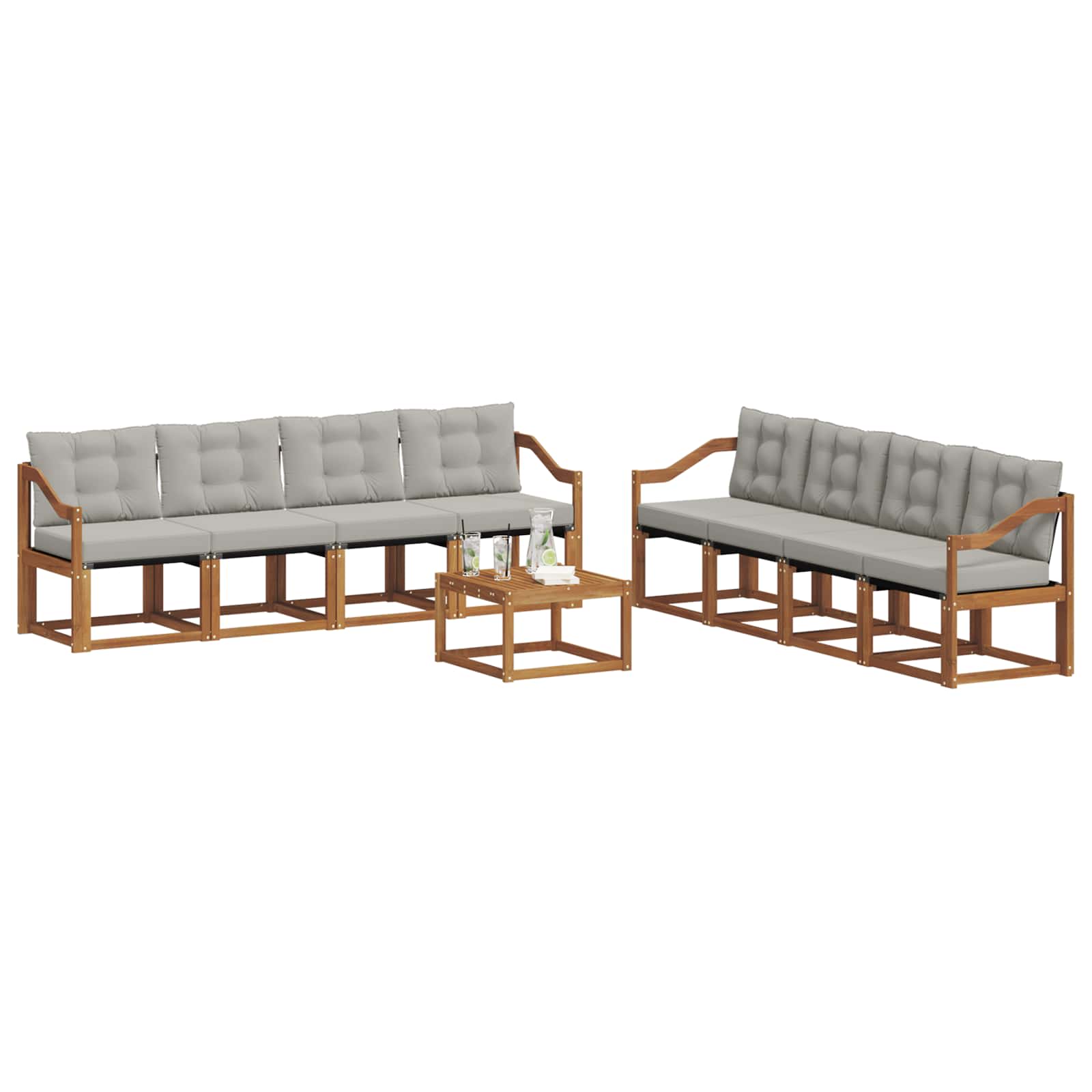 Set di divani da esterno 9 pcs Grigio Naturale e Chiaro | homemem39