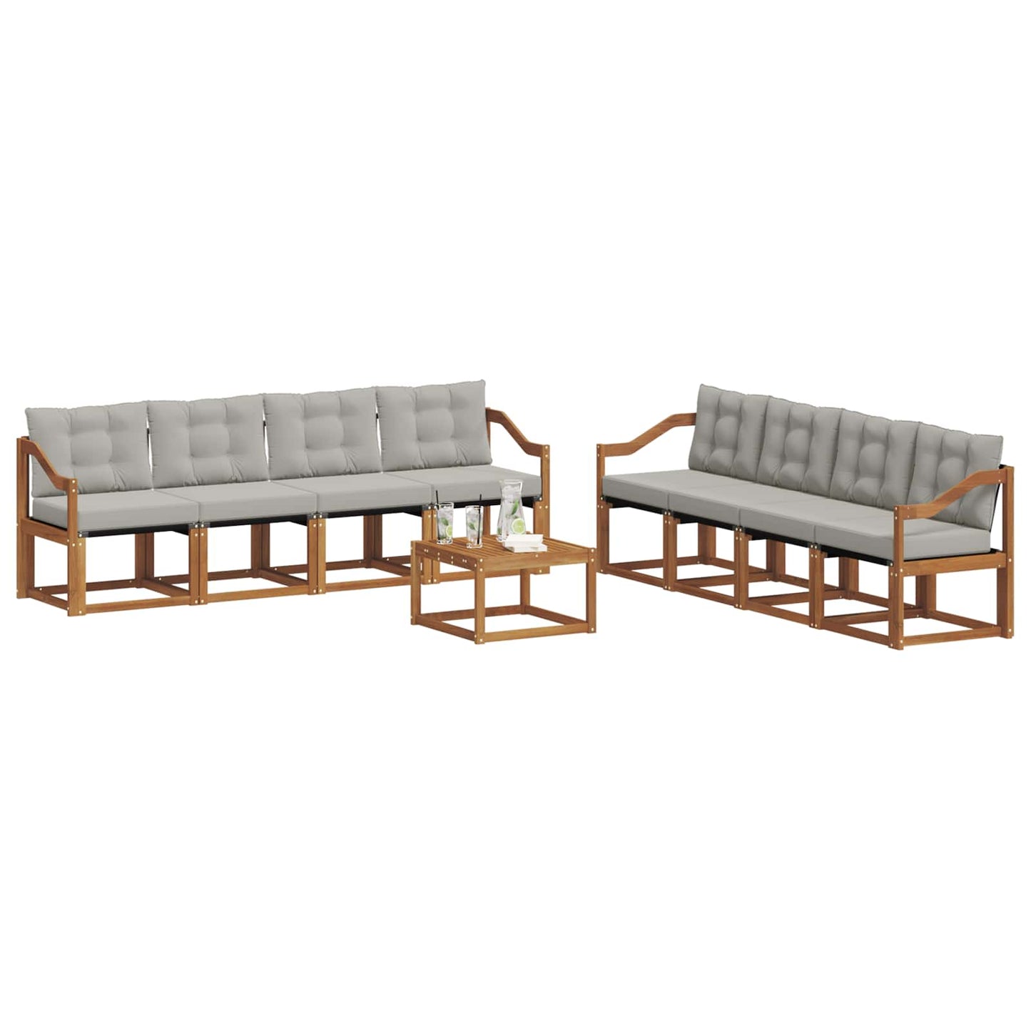 Set di divani da esterno 9 pcs Grigio Naturale e Chiaro