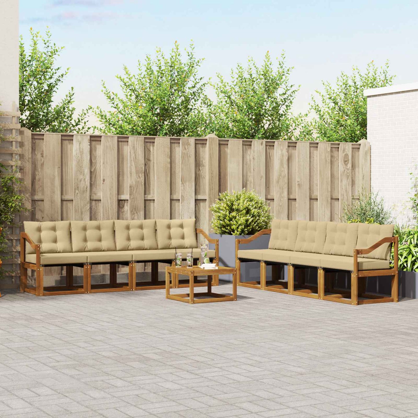 Set di divani da esterno con cuscino 9 pcs Naturale e Beige