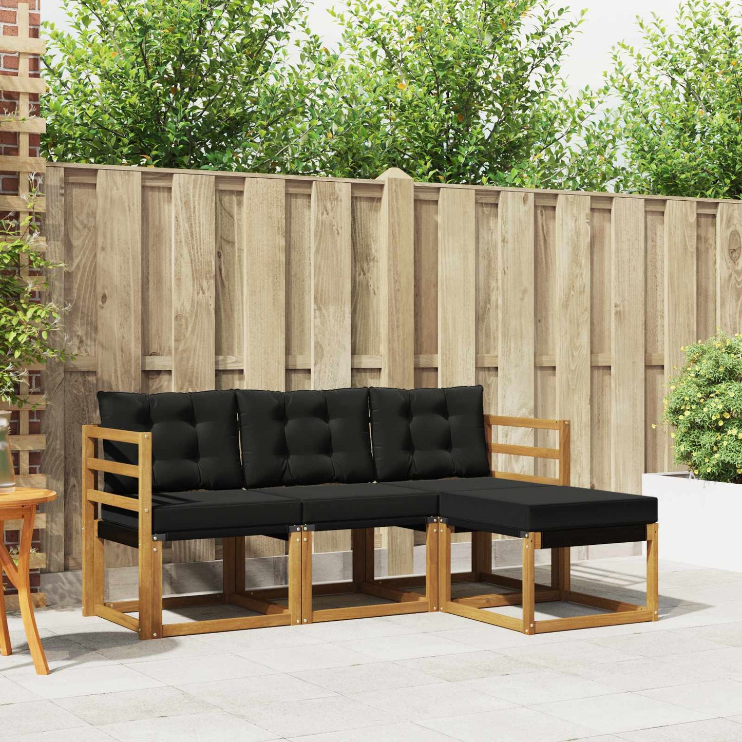 Set di divani da esterno con cuscino 4 pcs Naturale e Nero | homemem39