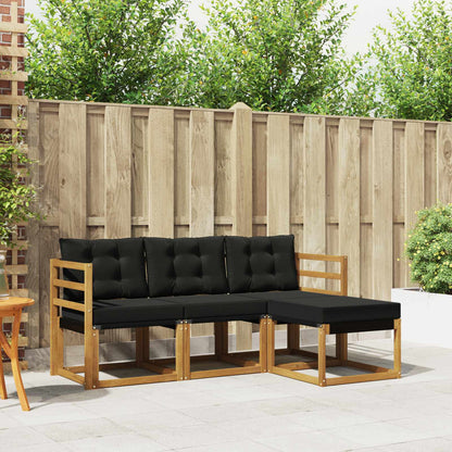 Set di divani da esterno con cuscino 4 pcs Naturale e Nero