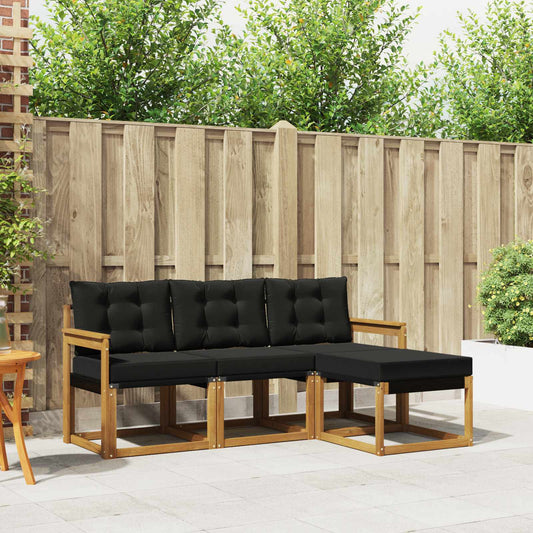 Set di divani da esterno con cuscino 4 pcs Naturale e Nero | homemem39