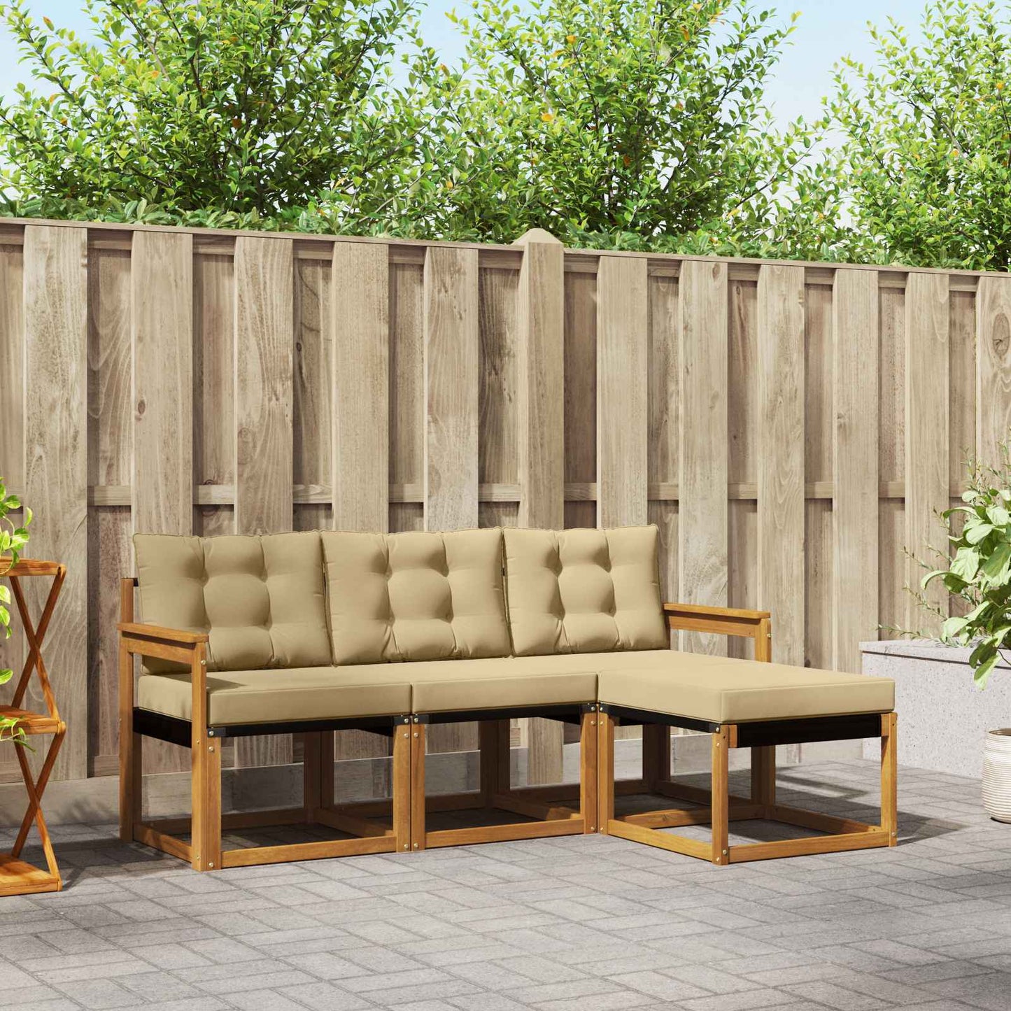 Set di divani da esterno con cuscino 4 pcs Naturale e Beige