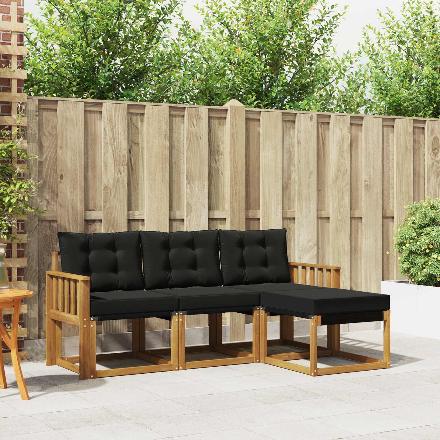 Set di divani da esterno con cuscino 4 pcs Naturale e Nero