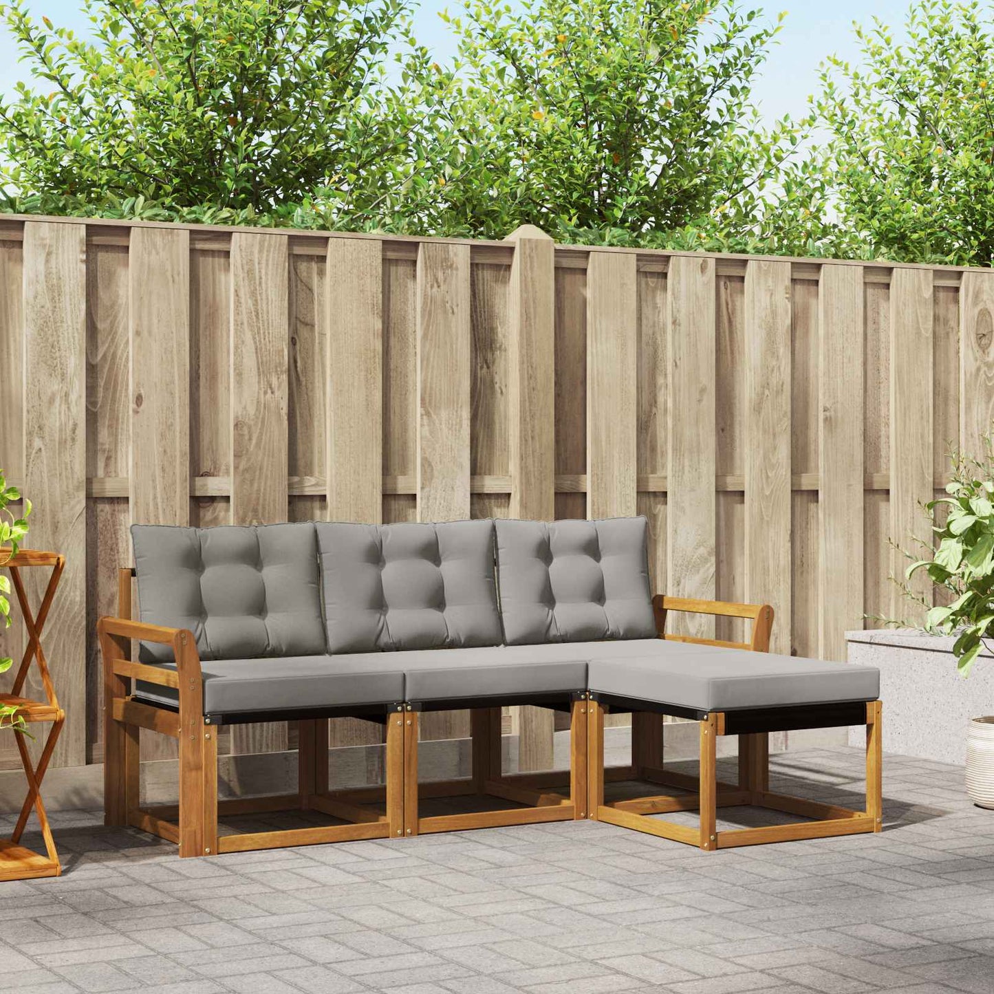 Set di divani da esterno 4 pcs Grigio Naturale e Chiaro
