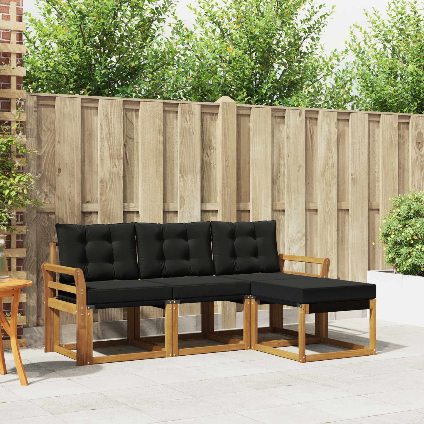 Set di divani da esterno con cuscino 4 pcs Naturale e Nero