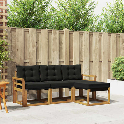 Set di divani da esterno con cuscino 4 pcs Naturale e Nero