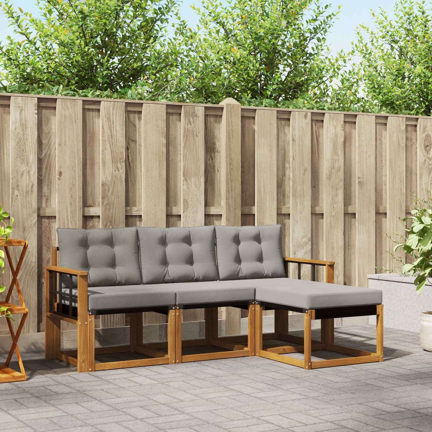 Set di divani da esterno 4 pcs Grigio Naturale e Chiaro