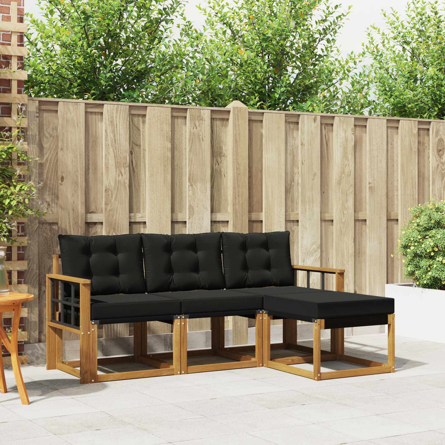 Set di divani da esterno con cuscino 4 pcs Naturale e Nero | homemem39