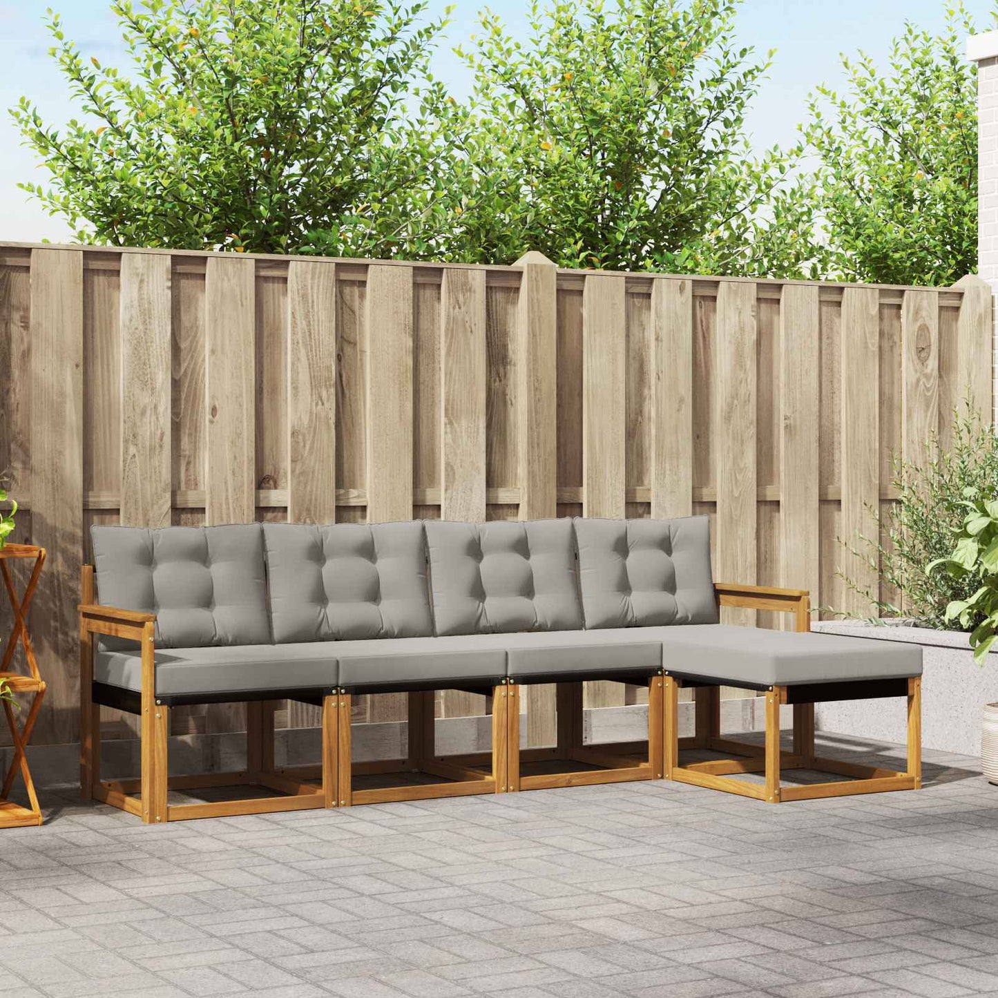 Set di divani da esterno 5 pcs Grigio Naturale e Chiaro | homemem39