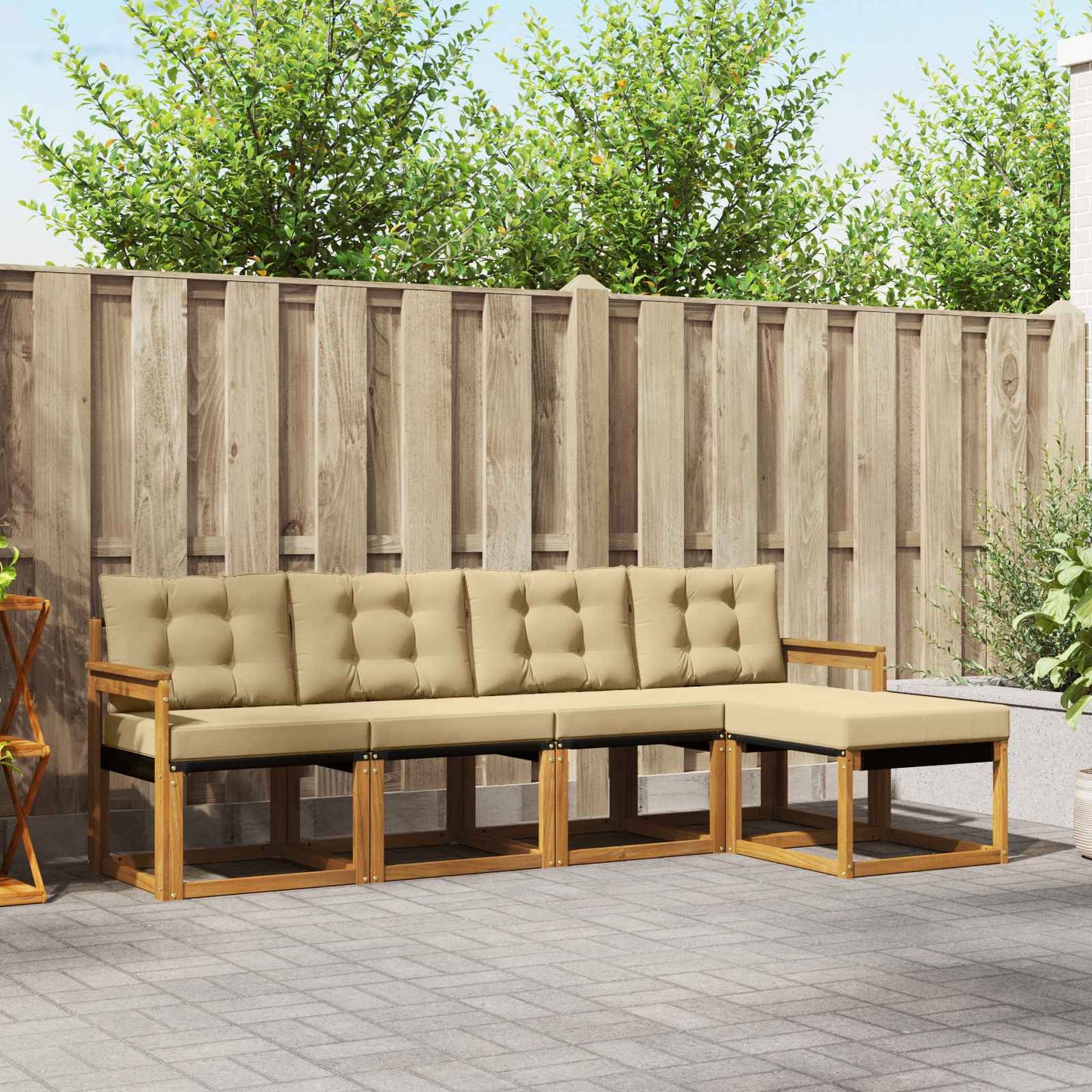Set di divani da esterno con cuscino 5 pcs Naturale e Beige | homemem39